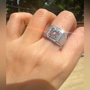 New Moissanite Men’s 10H10A Ring 1CT, 18K White Gold Plated Sterling Silver